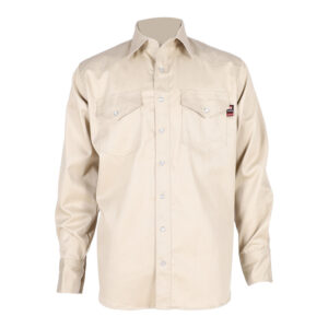 Men's Fr Flame Resistant Long Sleeve Two Pocket Khaki Work Shirt